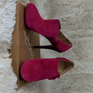 Pink suede Christian Louboutin booties